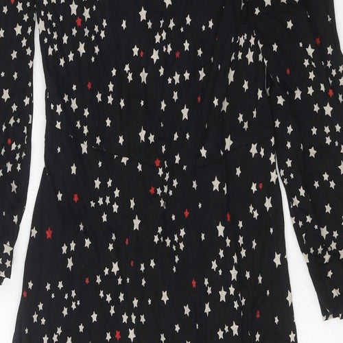 Marks and Spencer Womens Black Geometric Viscose A-Line Size 8 V-Neck Pullover - Star