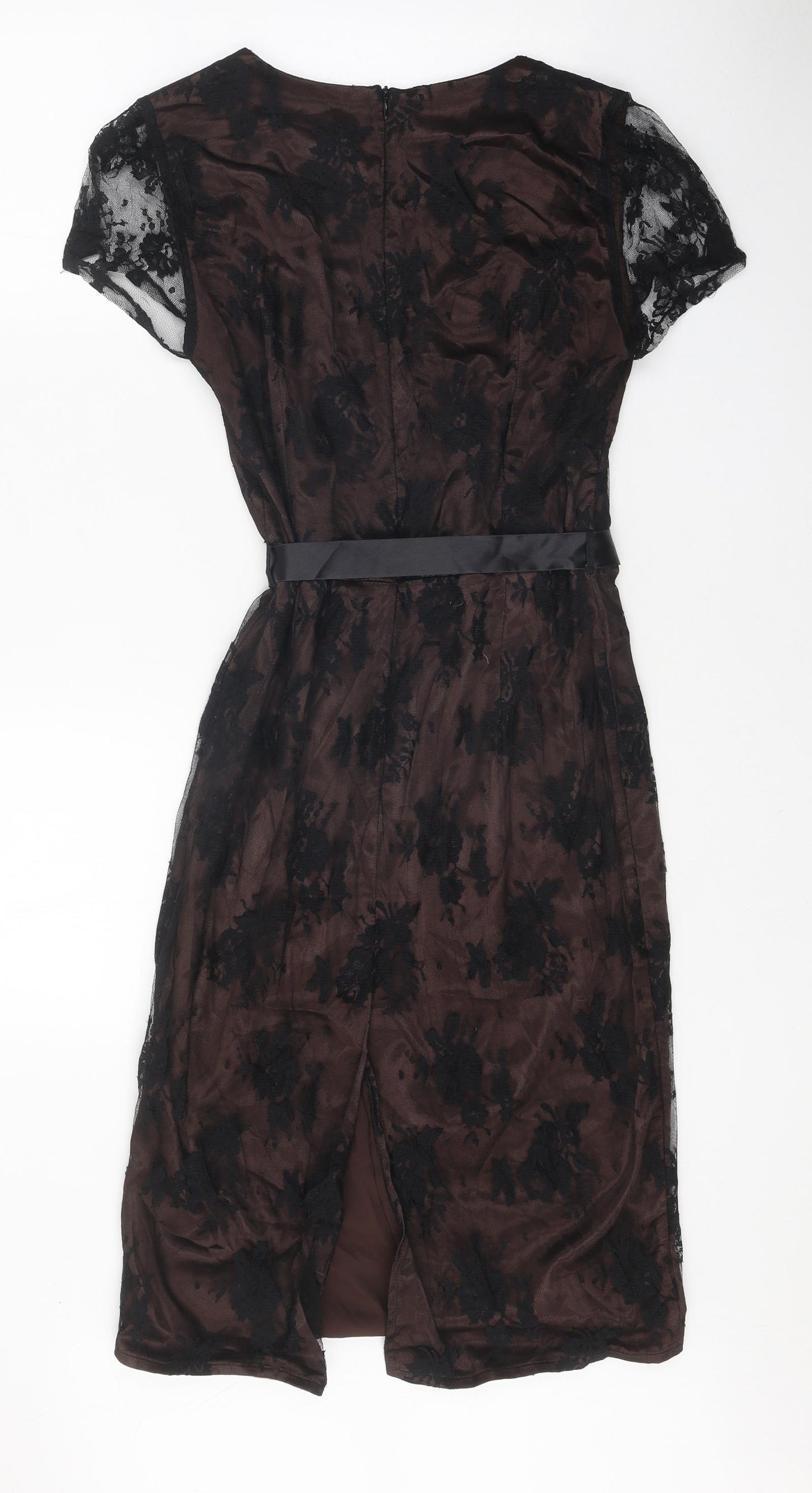 Lipsy Womens Brown Floral Polyester A-Line Size 14 Square Neck Zip