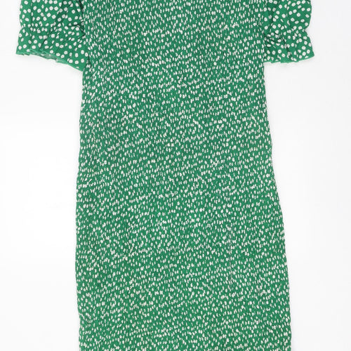 Preworn Womens Green Floral Polyester A-Line One Size Off the Shoulder Pullover - Shirred