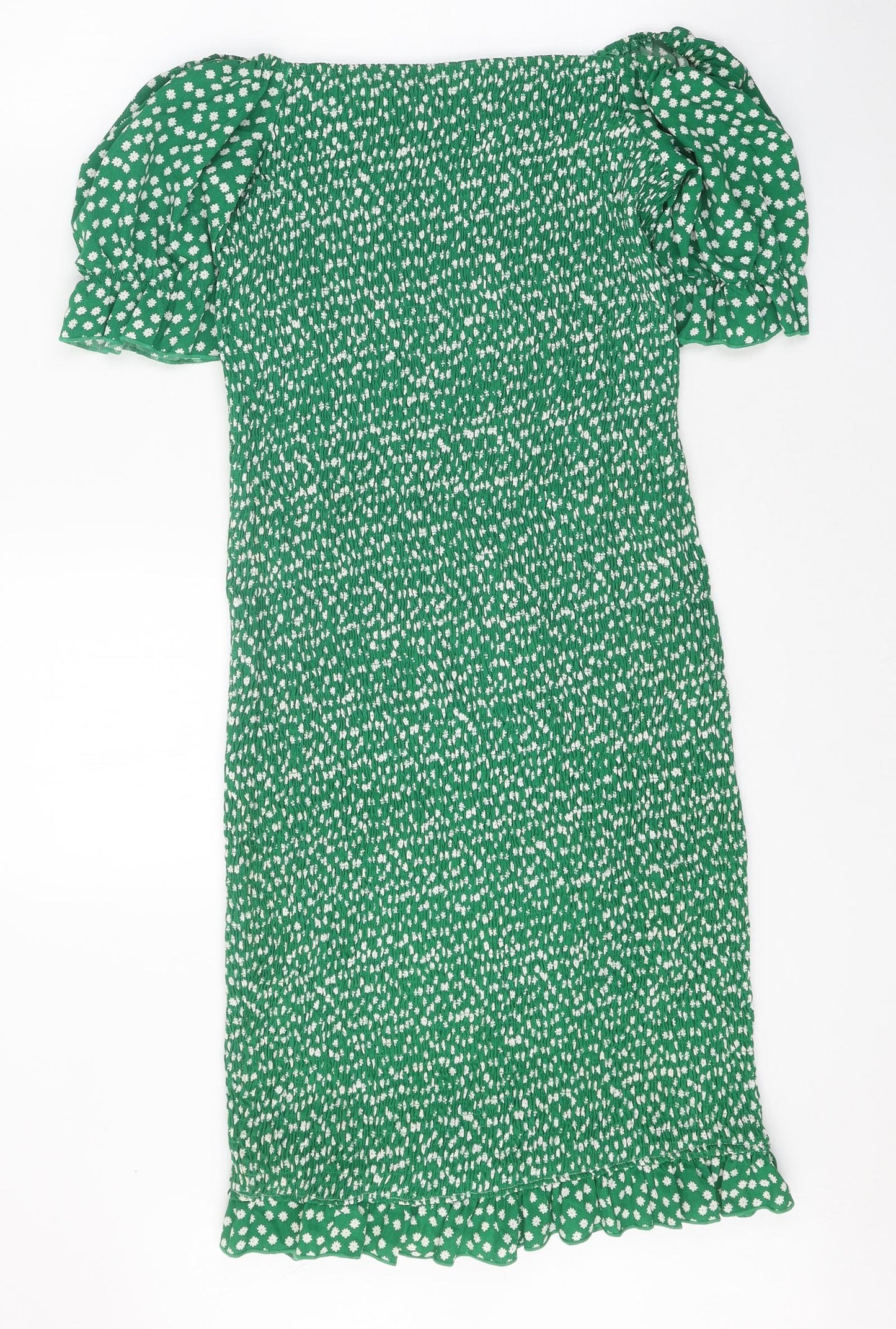 Preworn Womens Green Floral Polyester A-Line One Size Off the Shoulder Pullover - Shirred