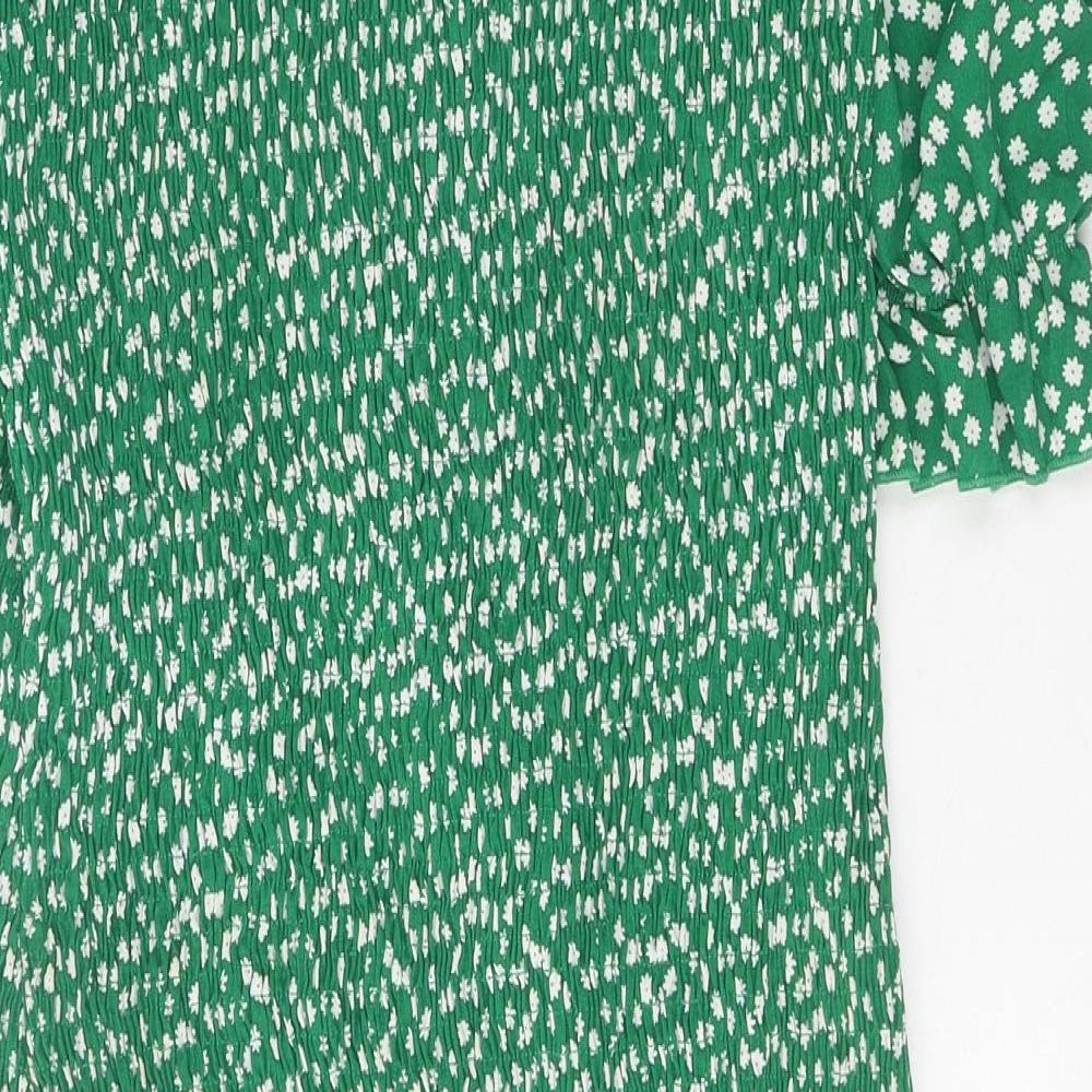 Preworn Womens Green Floral Polyester A-Line One Size Off the Shoulder Pullover - Shirred