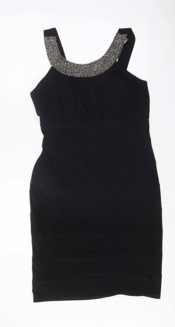 Scarlett Nite Womens Black Polyester Bodycon Size 12 Scoop Neck Pullover