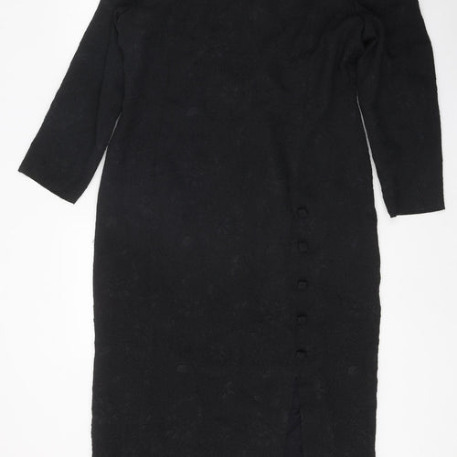 Casual Corner Womens Black Floral Polyester A-Line Size 12 Boat Neck Zip