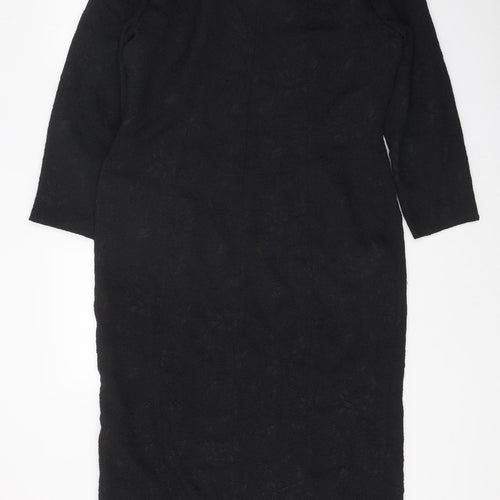 Casual Corner Womens Black Floral Polyester A-Line Size 12 Boat Neck Zip