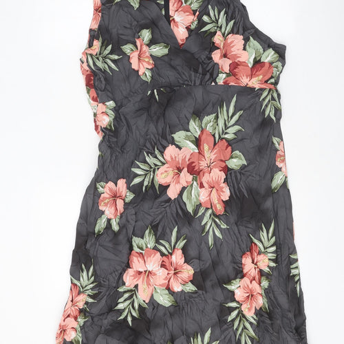 Iolani Womens Multicoloured Floral Rayon A-Line Size XL V-Neck Zip
