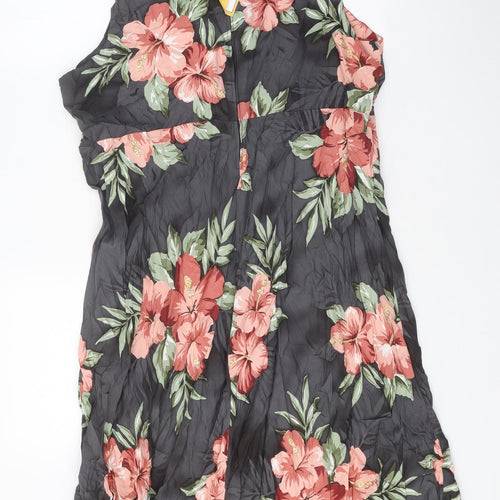 Iolani Womens Multicoloured Floral Rayon A-Line Size XL V-Neck Zip