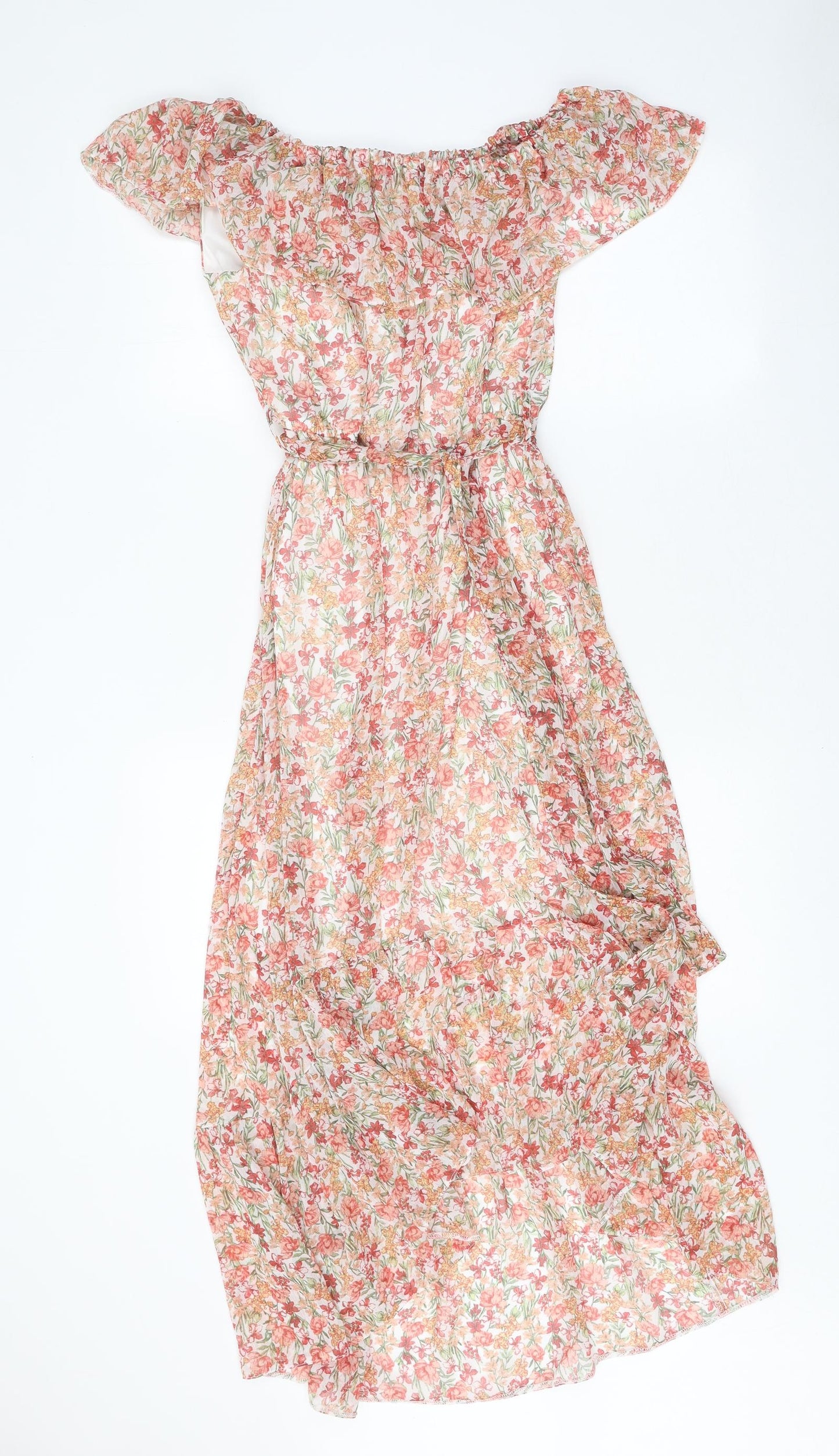 F&F Womens Multicoloured Floral Polyester Fit & Flare Size 12 Off the Shoulder Pullover