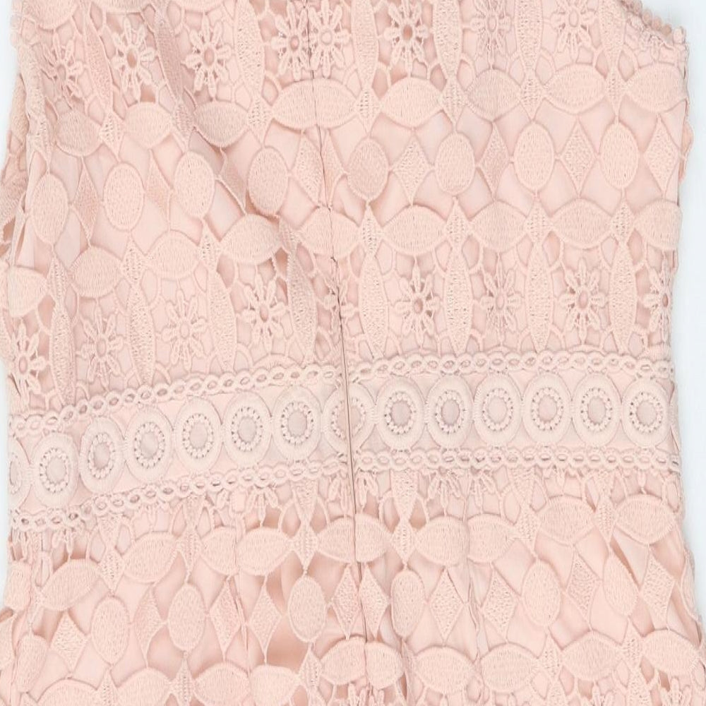 F&F Womens Pink Floral Polyester A-Line Size 14 Round Neck Zip