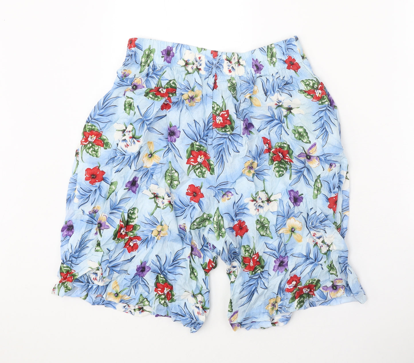 Luden Womens Blue Floral Polycotton Bermuda Shorts Size M Regular Pull On