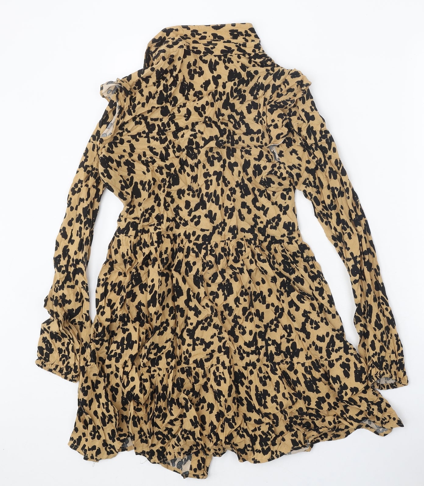 Stradivarius Womens Multicoloured Animal Print Viscose Shirt Dress Size M Collared Button - Leopard Pattern