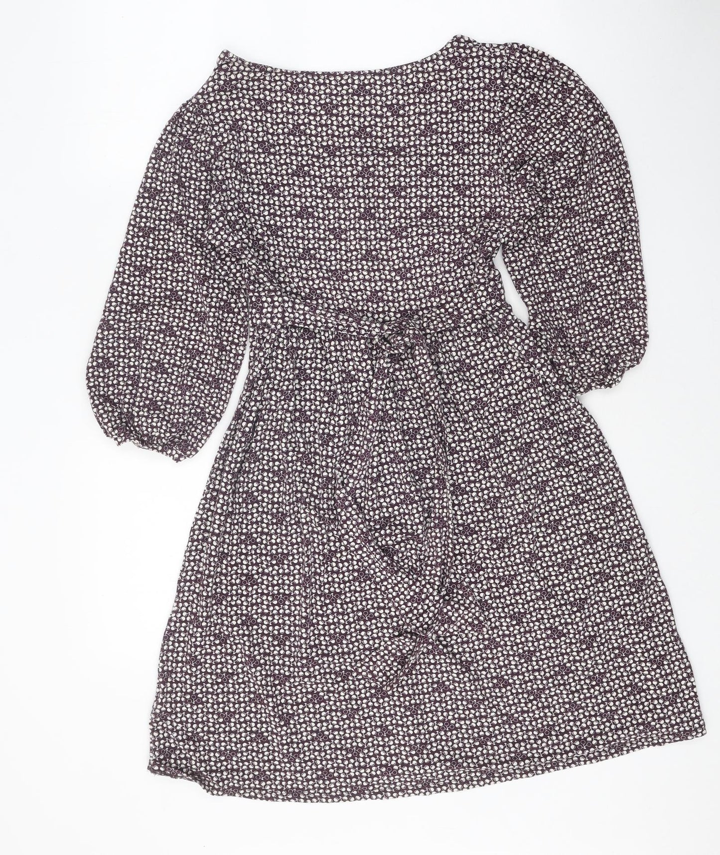 Wallis Womens Purple Gingham Viscose Fit & Flare Size 10 Scoop Neck Button