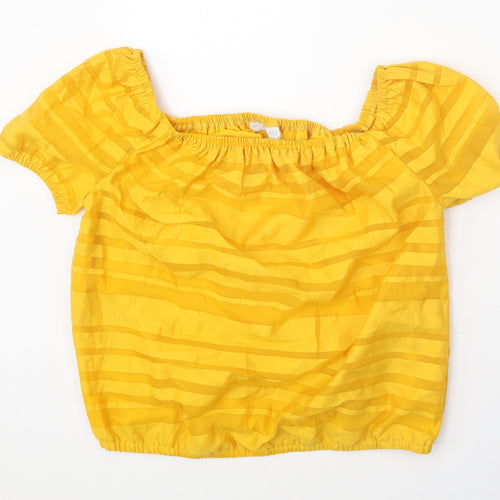 New York & Company Womens Yellow Striped Polyester Basic Blouse Size S Square Neck - Elastic Hem