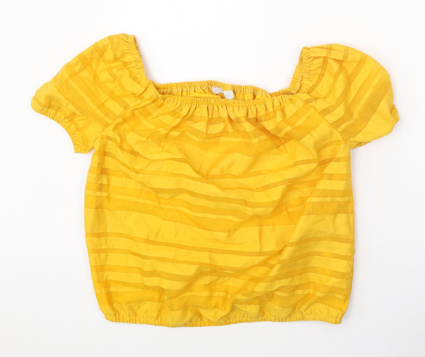 New York & Company Womens Yellow Striped Polyester Basic Blouse Size S Square Neck - Elastic Hem