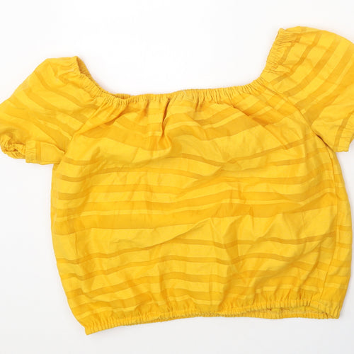 New York & Company Womens Yellow Striped Polyester Basic Blouse Size S Square Neck - Elastic Hem