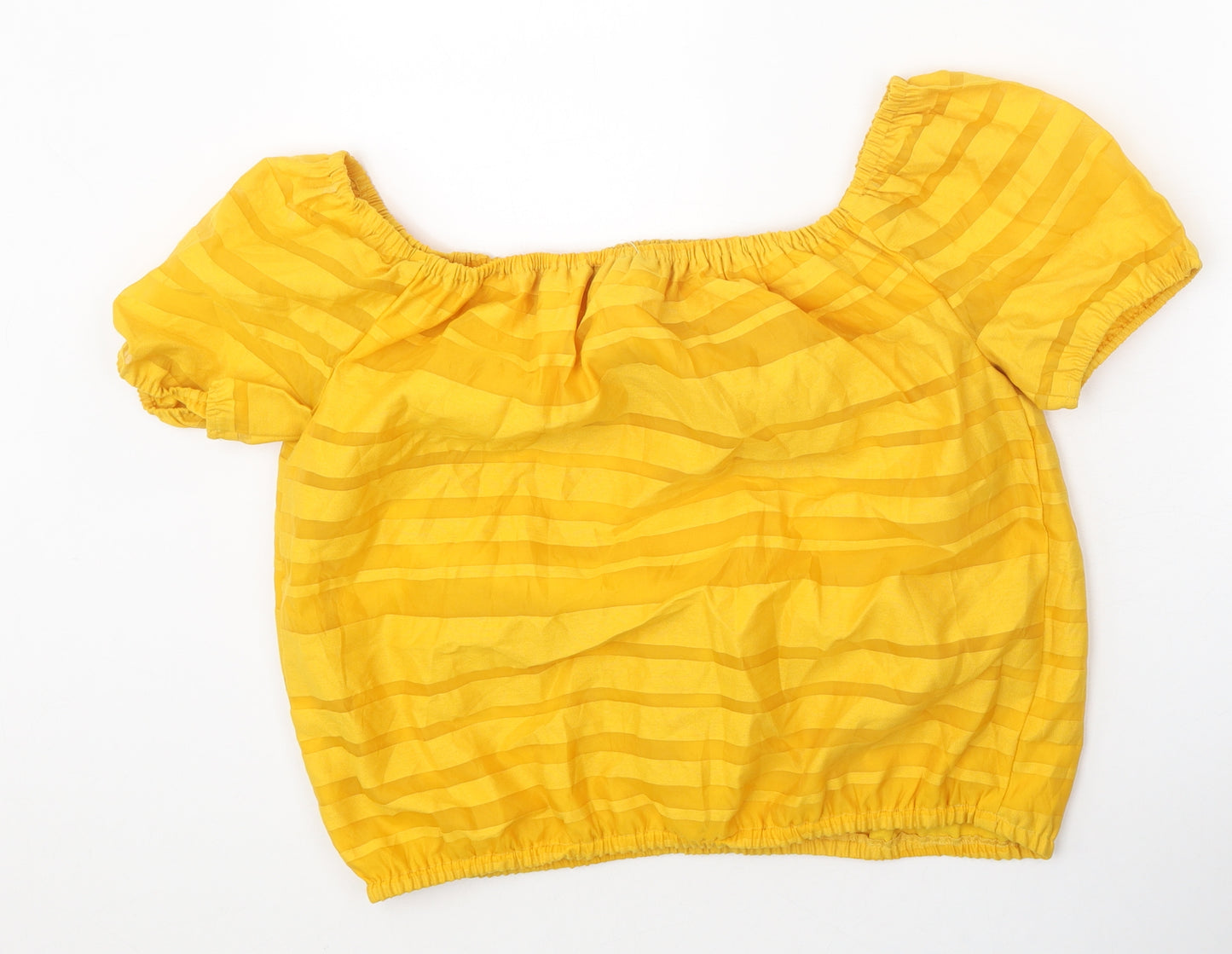 New York & Company Womens Yellow Striped Polyester Basic Blouse Size S Square Neck - Elastic Hem