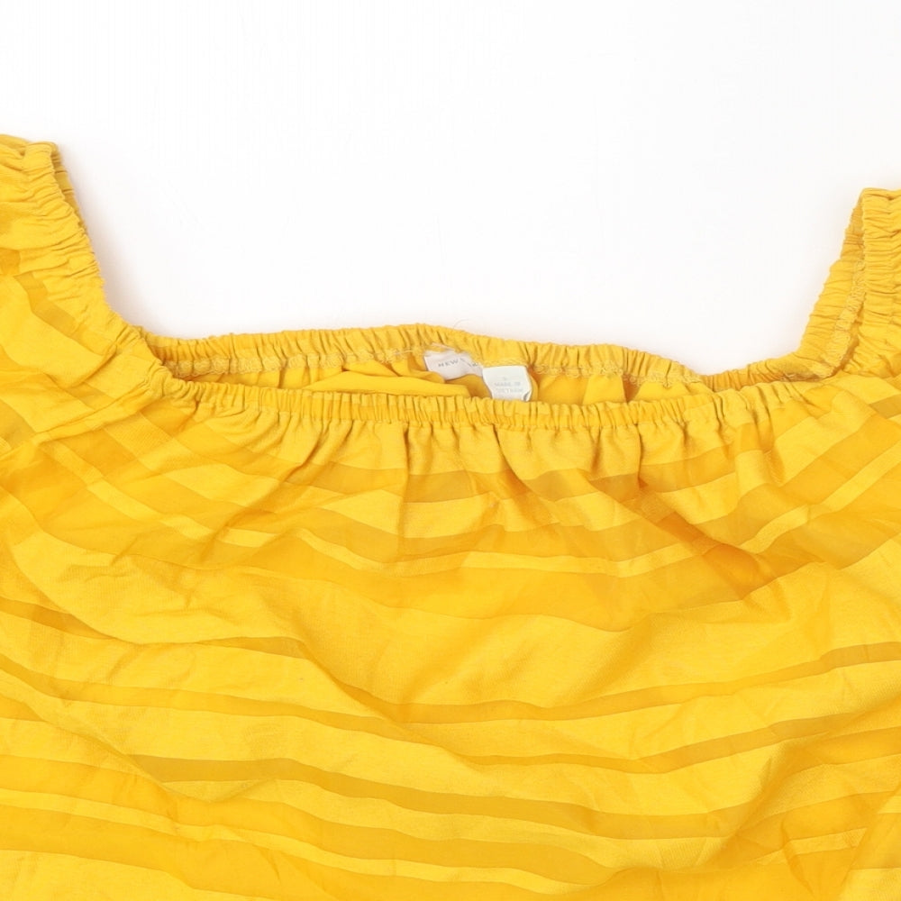 New York & Company Womens Yellow Striped Polyester Basic Blouse Size S Square Neck - Elastic Hem