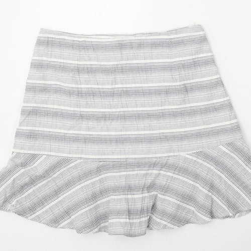 TU Womens Grey Striped Cotton Trumpet Skirt Size 12 Zip