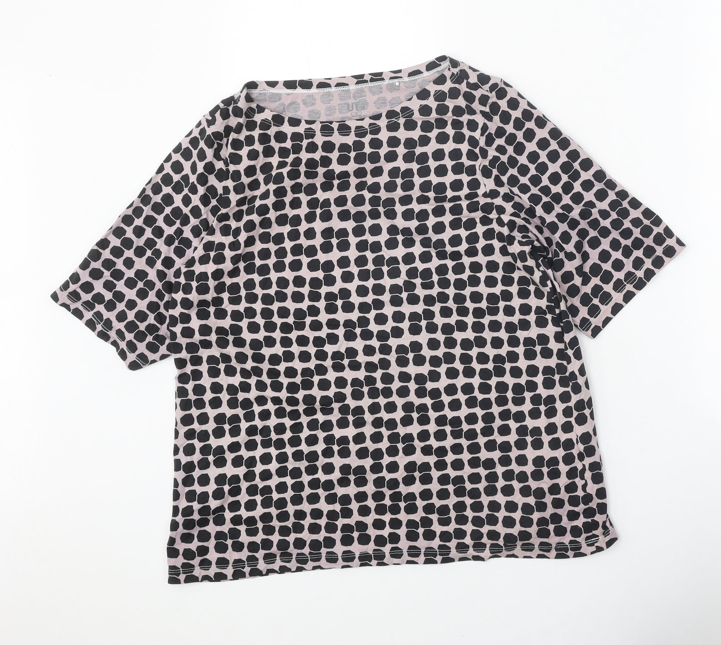 UT Womens Pink Geometric 100% Cotton Basic T-Shirt Size M Boat Neck
