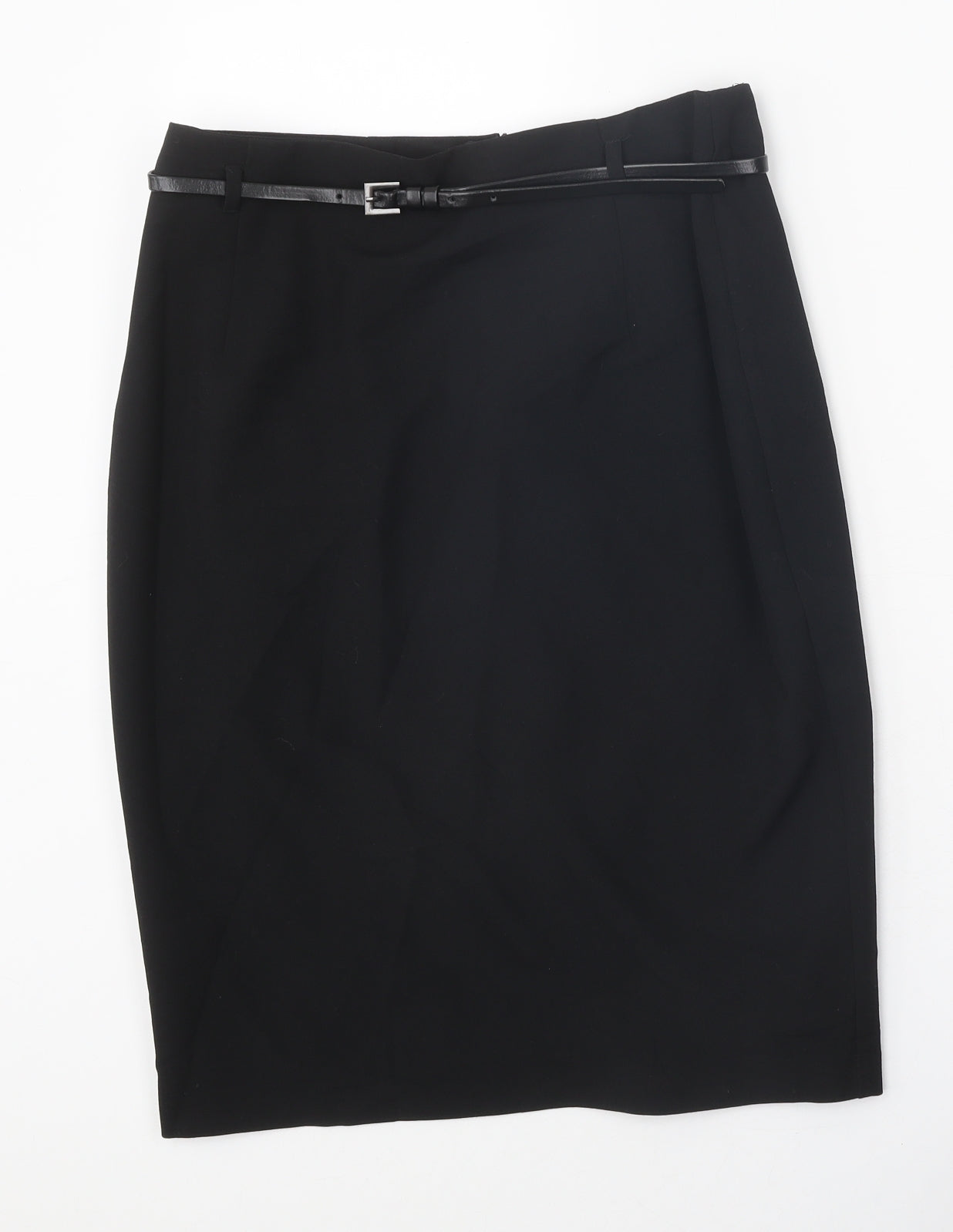 Marks and Spencer Womens Black Polyester Straight & Pencil Skirt Size 12 Zip - Belt Inlcuded
