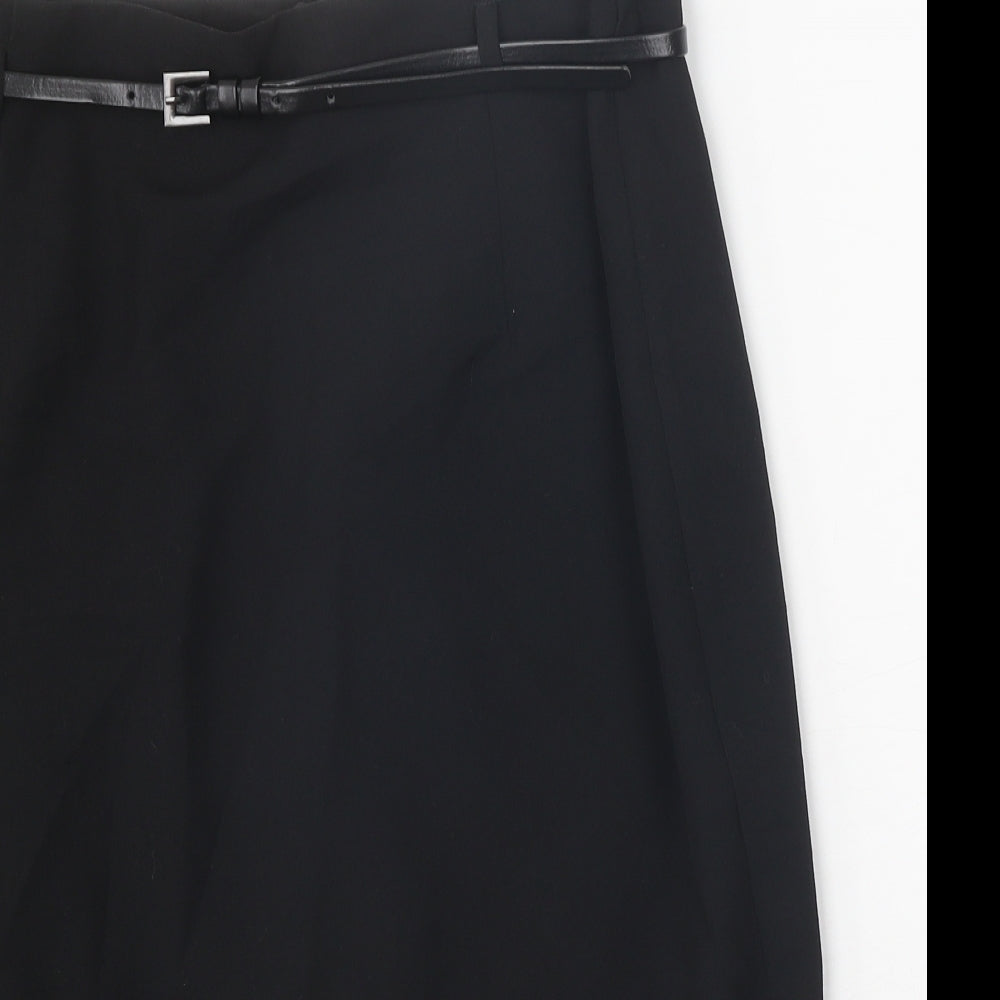 Marks and Spencer Womens Black Polyester Straight & Pencil Skirt Size 12 Zip - Belt Inlcuded