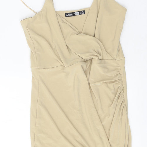 Boohoo Womens Beige Polyester Mini Size 10 V-Neck Pullover