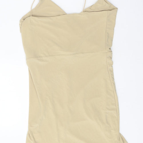 Boohoo Womens Beige Polyester Mini Size 10 V-Neck Pullover