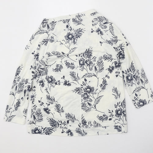 Marks and Spencer Womens White Floral Polyester Basic Blouse Size 8 Boat Neck
