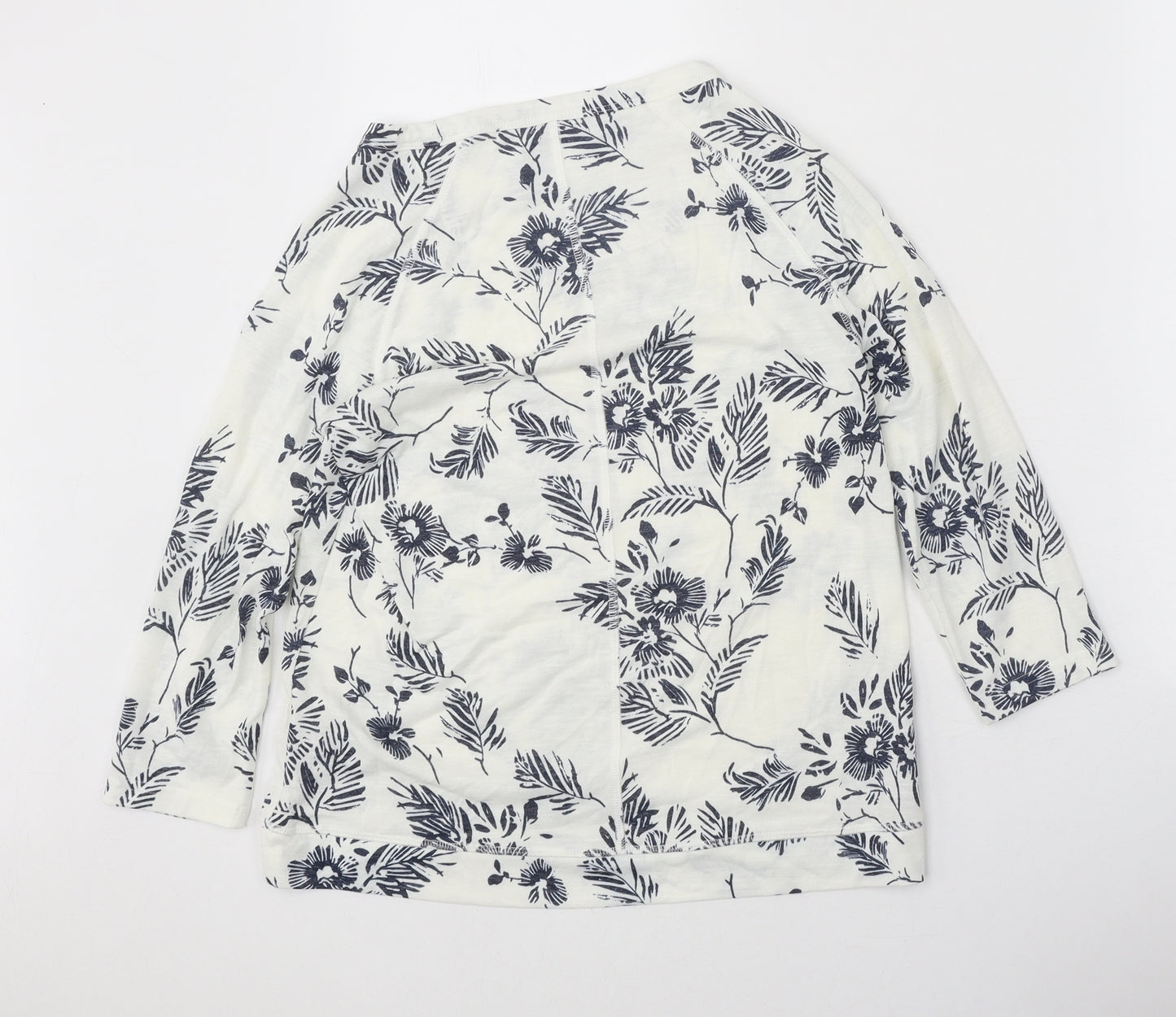 Marks and Spencer Womens White Floral Polyester Basic Blouse Size 8 Boat Neck