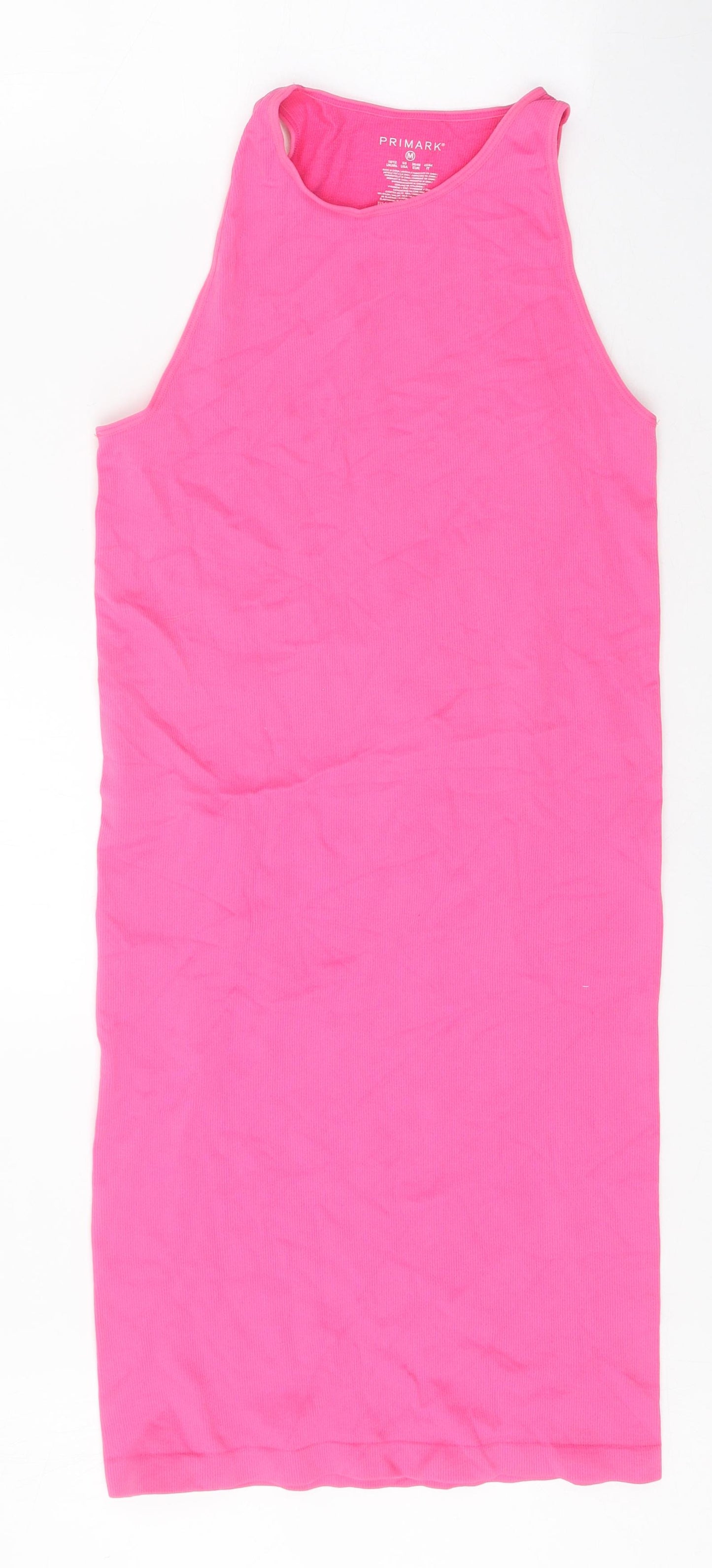 Primark Womens Pink Nylon Tank Dress Size 10 Round Neck Pullover