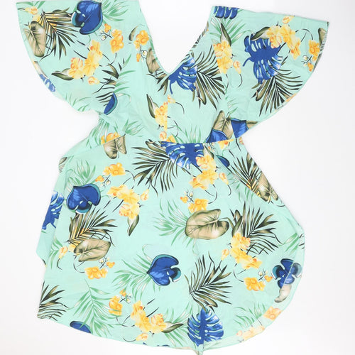 SheIn Womens Multicoloured Floral Polyester Fit & Flare Size M V-Neck Tie