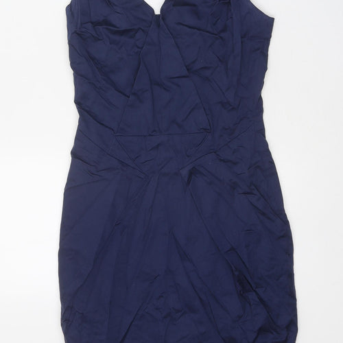 Definitions Womens Blue Cotton Shift Size 8 V-Neck Zip