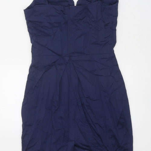 Definitions Womens Blue Cotton Shift Size 8 V-Neck Zip
