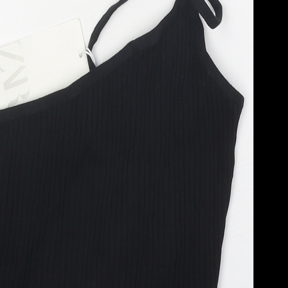 Zara Womens Black Cotton Basic Tank Size S Off the Shoulder