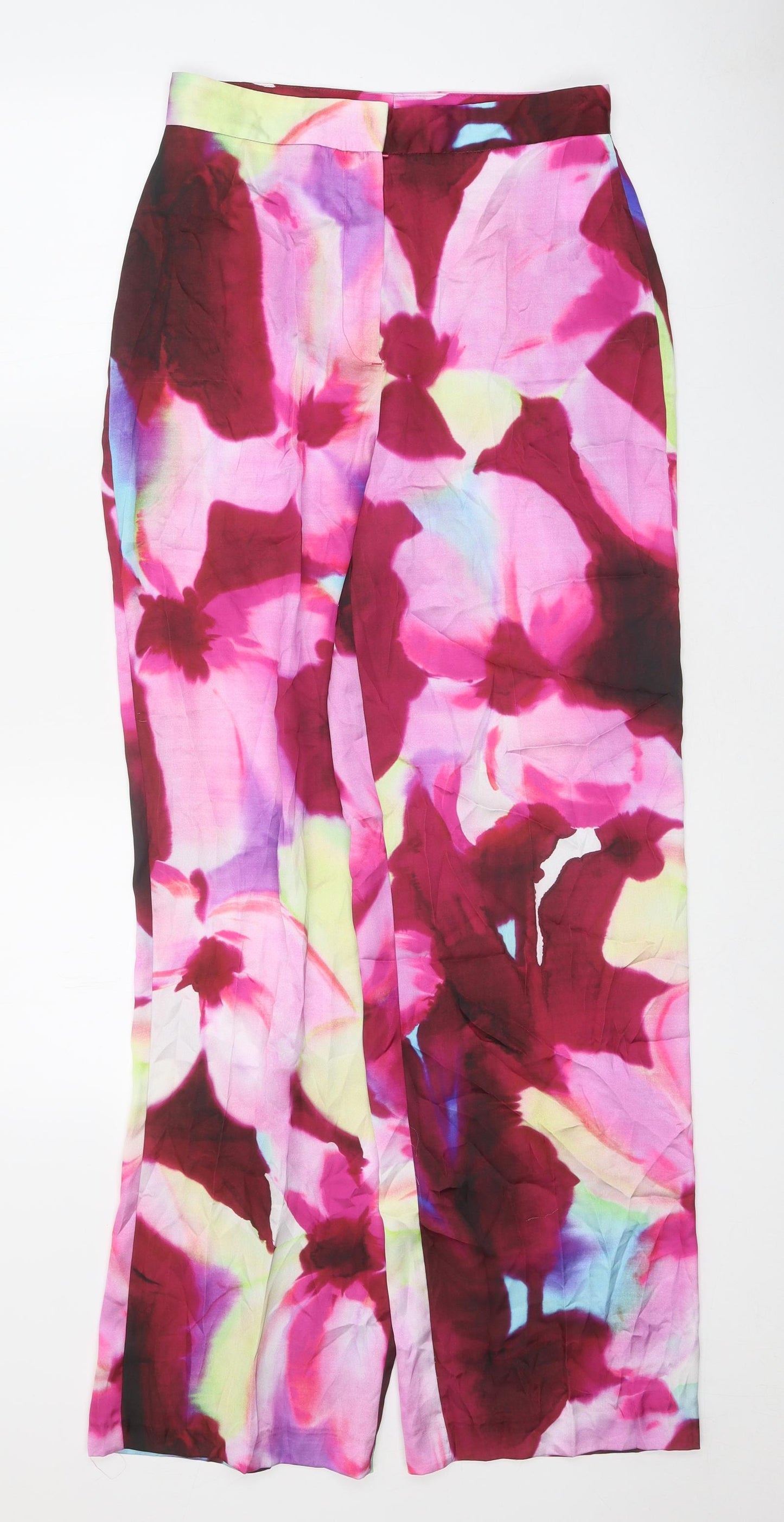 Zara Womens Multicoloured Geometric Polyester Trousers Size S Regular Zip