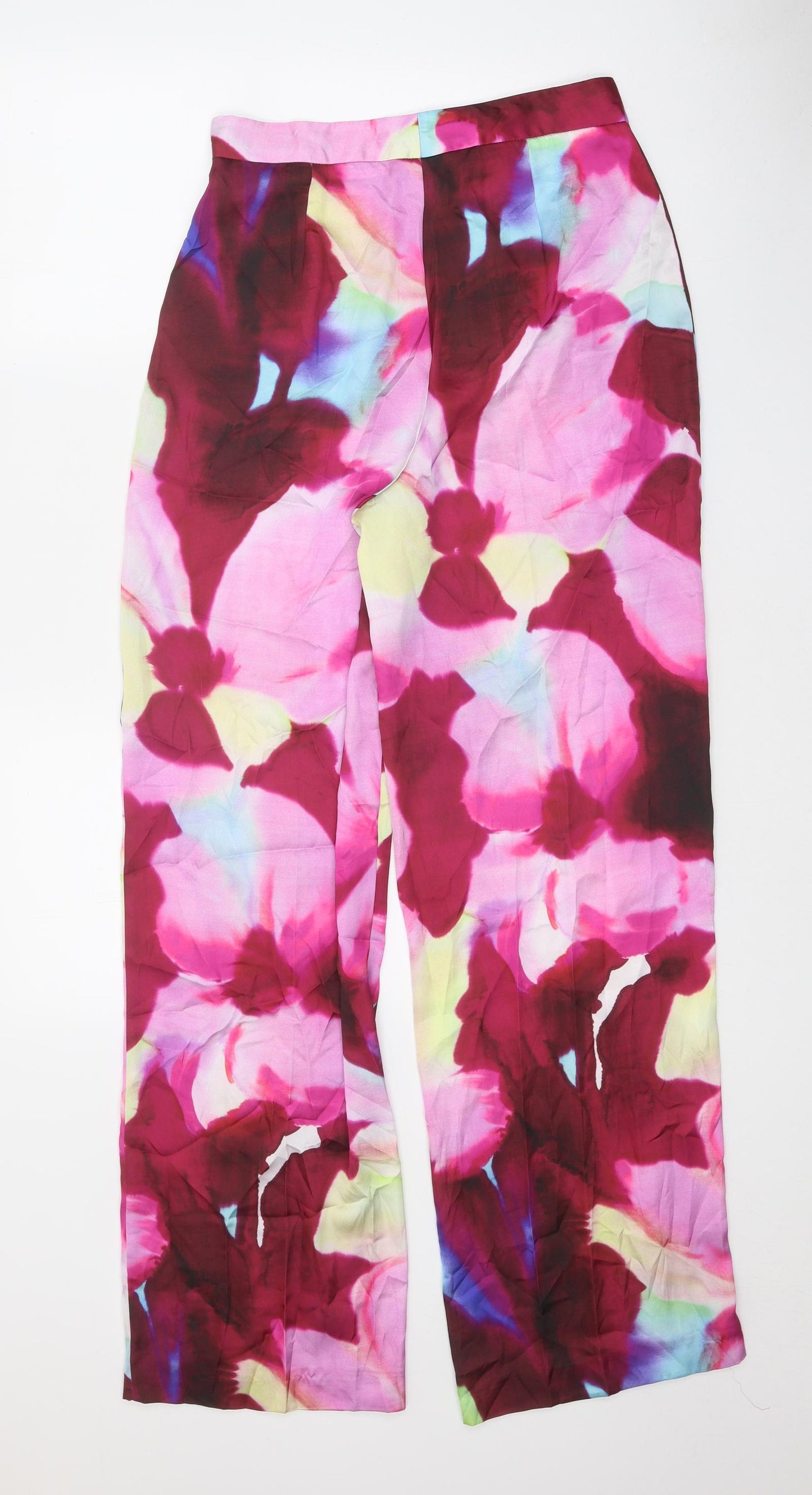 Zara Womens Multicoloured Geometric Polyester Trousers Size S Regular Zip