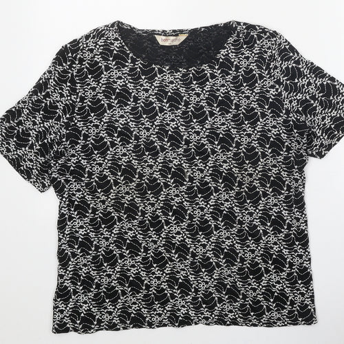 Bonmarché Womens Black Geometric Nylon Basic T-Shirt Size M Round Neck