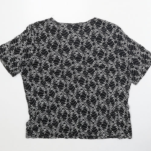 Bonmarché Womens Black Geometric Nylon Basic T-Shirt Size M Round Neck