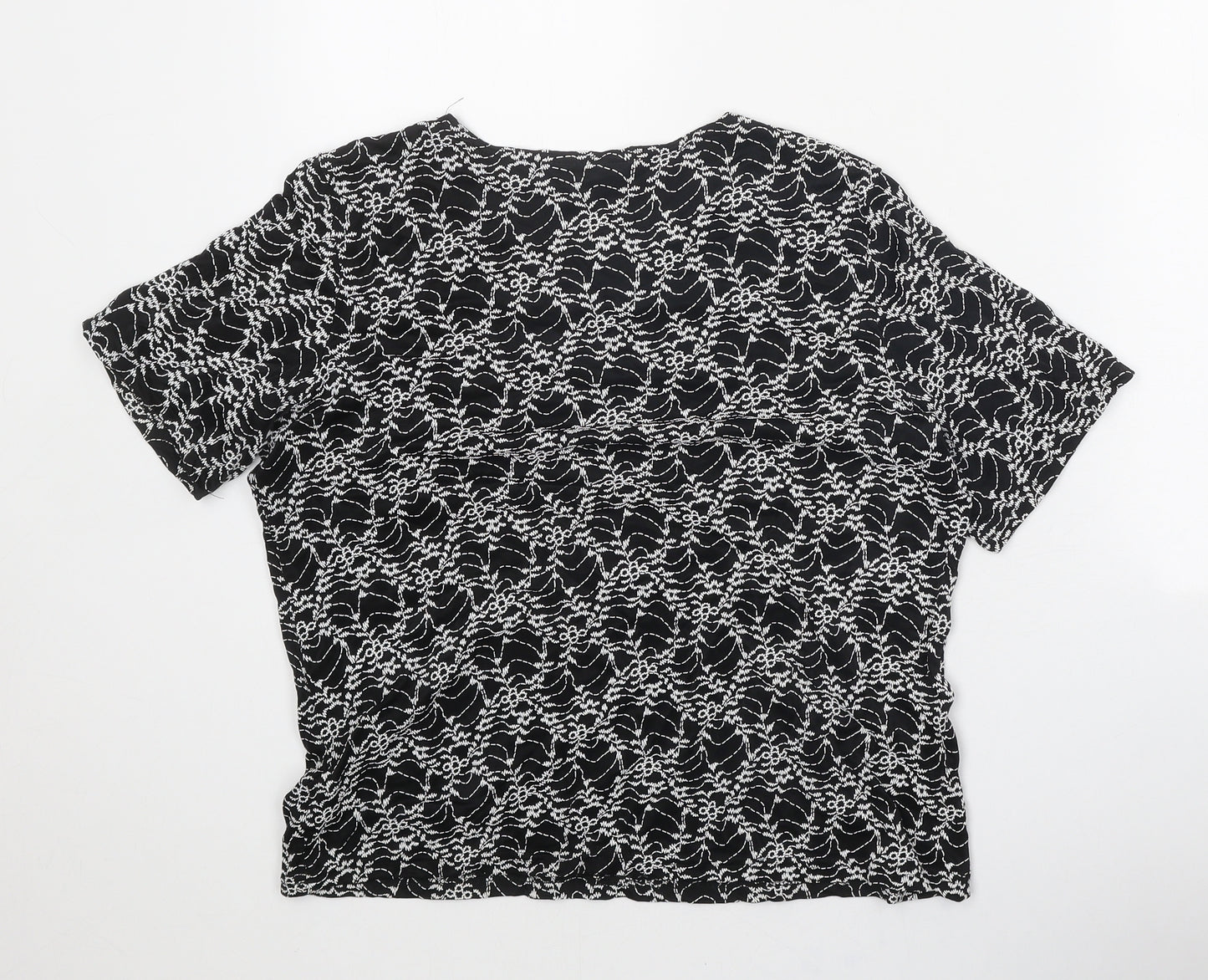 Bonmarché Womens Black Geometric Nylon Basic T-Shirt Size M Round Neck