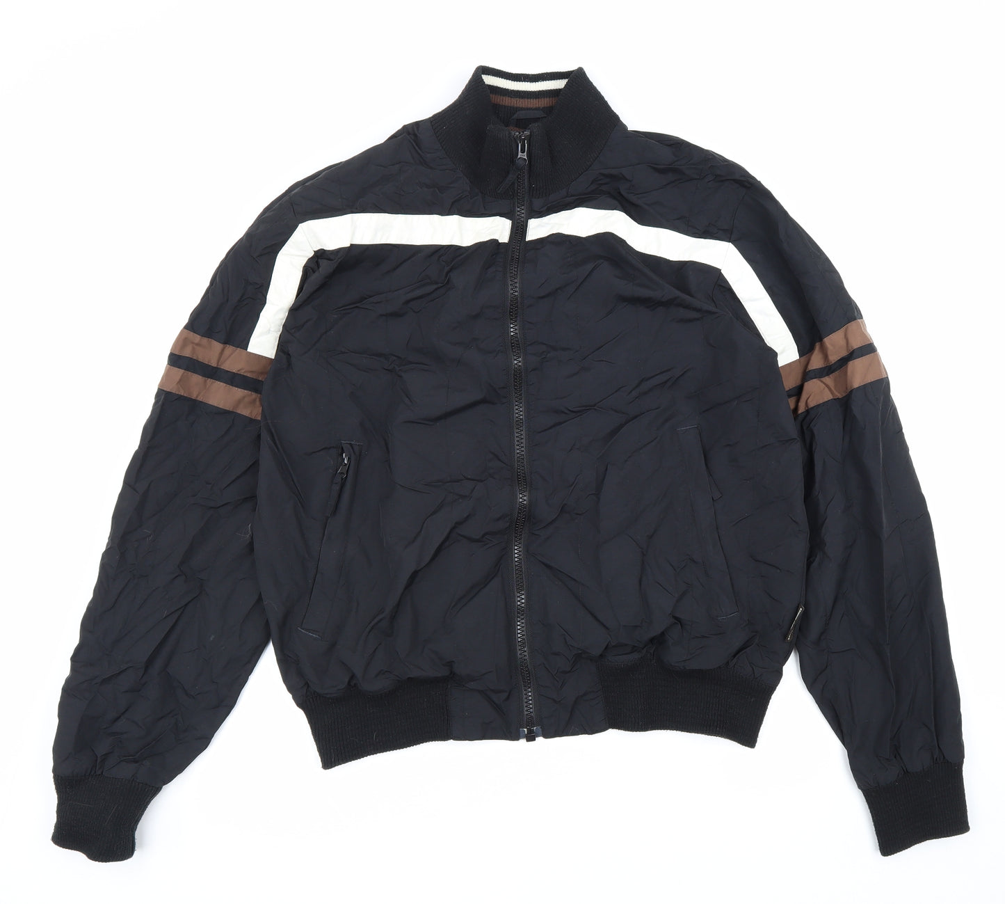 Blend of America Mens Black Striped Bomber Jacket Jacket Size XL Zip