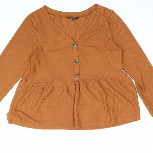 SheIn Womens Brown Cotton Basic Blouse Size XL Scoop Neck