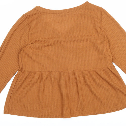 SheIn Womens Brown Cotton Basic Blouse Size XL Scoop Neck