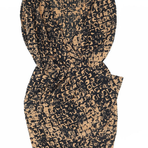 Topshop Womens Brown Geometric Polyester Sheath Size 8 V-Neck Pullover