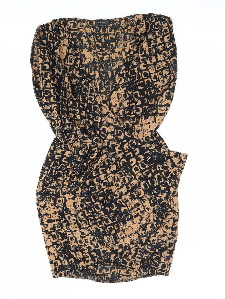 Topshop Womens Brown Geometric Polyester Sheath Size 8 V-Neck Pullover