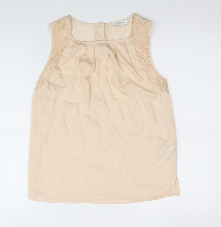 New Look Womens Beige Polyester Basic Blouse Size 10 Square Neck