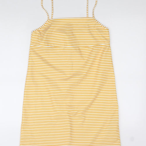 Zara Womens Yellow Striped Polyester Slip Dress Size M Square Neck Pullover