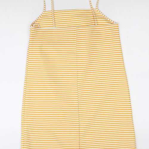 Zara Womens Yellow Striped Polyester Slip Dress Size M Square Neck Pullover