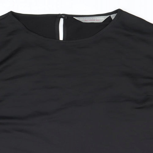 Dorothy Perkins Womens Black Polyester Basic Blouse Size 10 Scoop Neck - Ruched Sleeve Detail