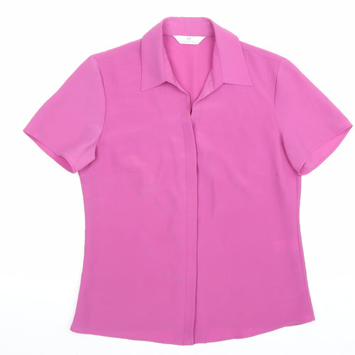Essentials Womens Pink Polyester Basic Button-Up Size 10 Collared