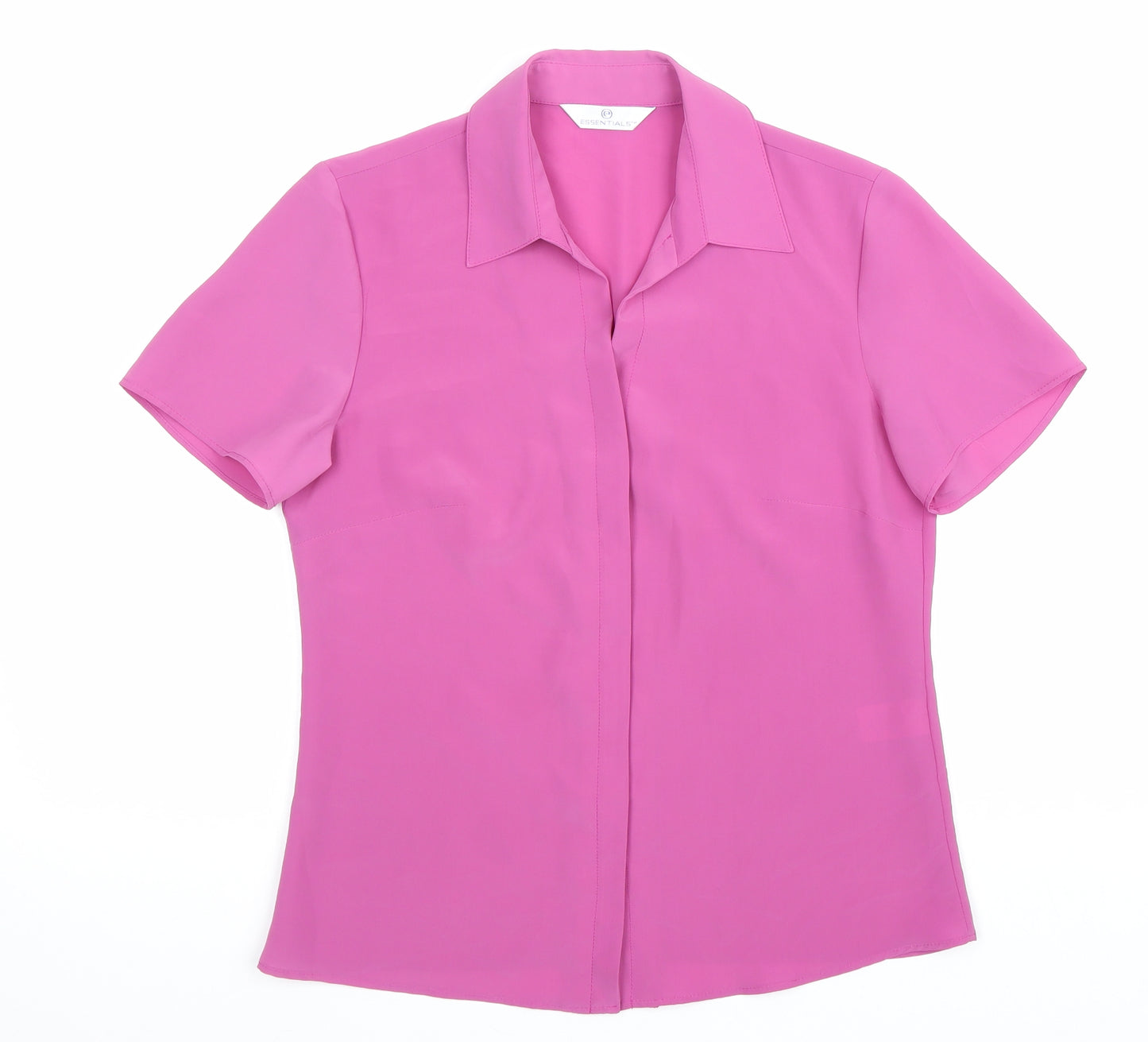 Essentials Womens Pink Polyester Basic Button-Up Size 10 Collared