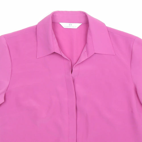 Essentials Womens Pink Polyester Basic Button-Up Size 10 Collared